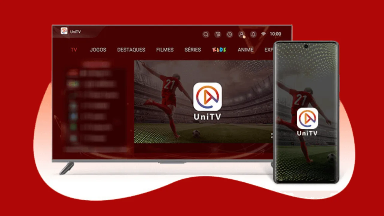 Recarga UniTV: app UniTV aberto na Smart TV e no celular